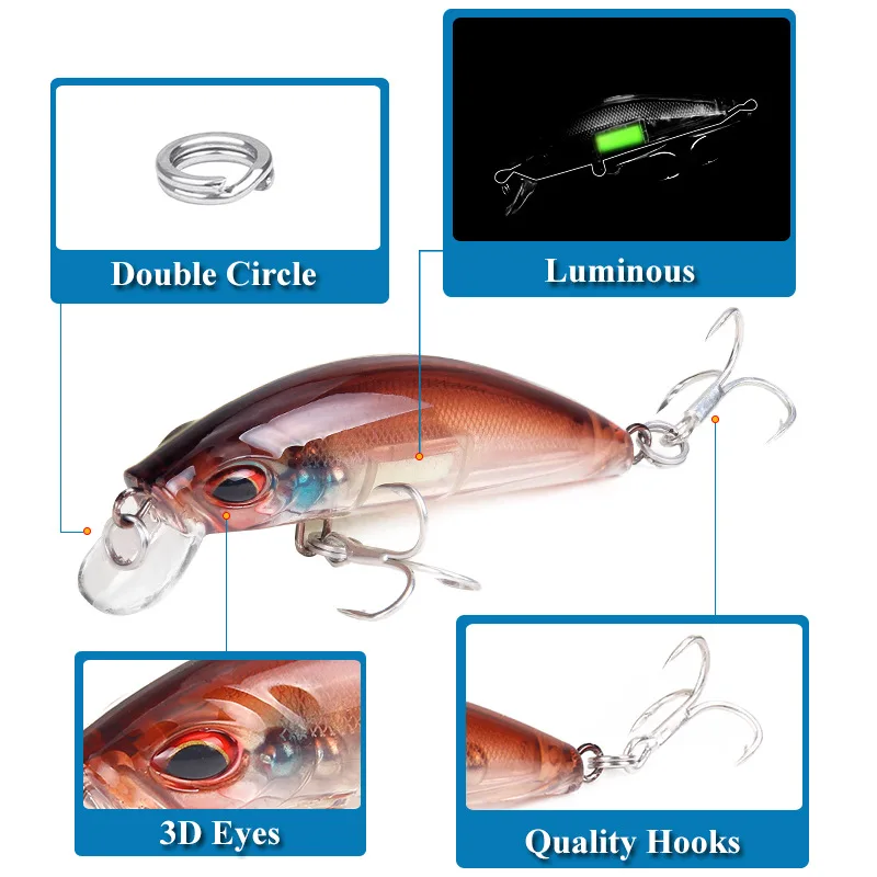 3d olhos luminosos minnow isca - 3D Printing Lure avaliação e preço